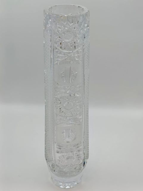 Kryształowy wazon z okresu PRL, wysoki (30 cm)